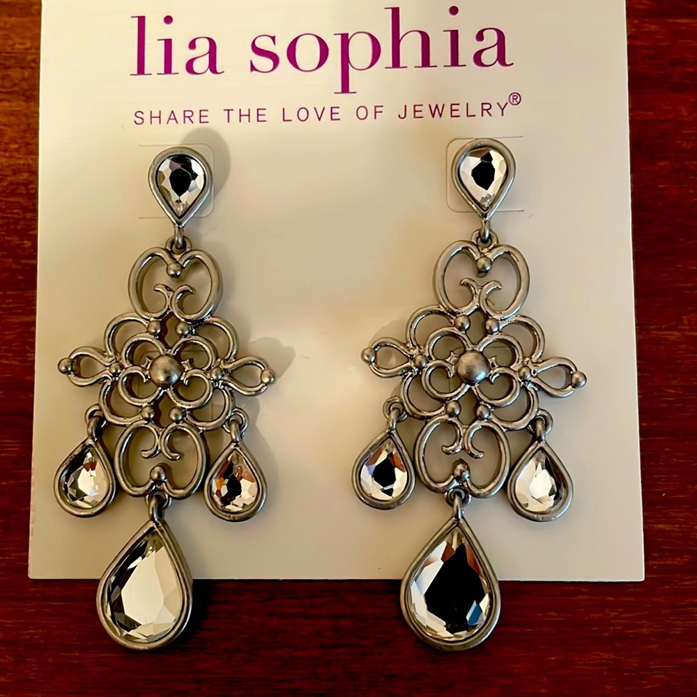 Lia Sophia drop silver and glass earrings